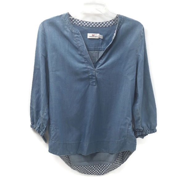 Vineyard Vines Chambray Tie Sleeve Popover top XS - Picture 1 of 6